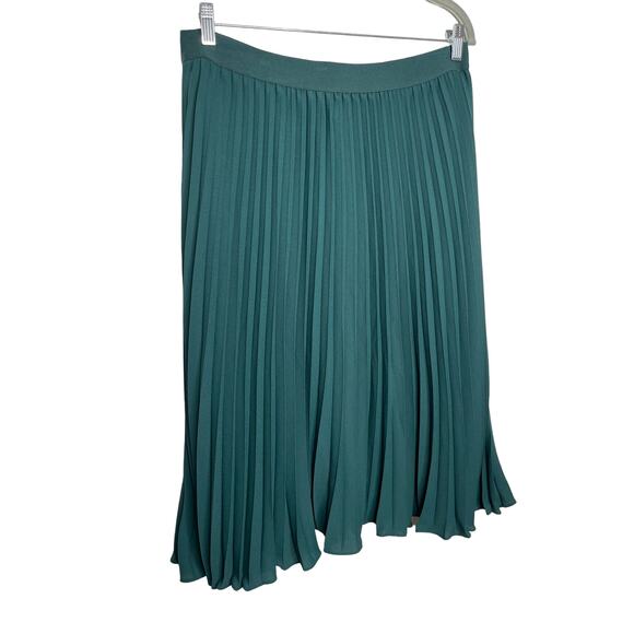 Kate Kasin Pleated Midi Swing Skirt Dark Green Elastic Waist Lined Women's 2XL - Picture 1 of 11